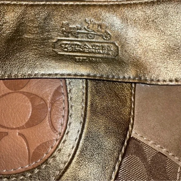 Coach Metallic Patchwork Shoulder Bag in Gold and Tan - Picture 7 of 7